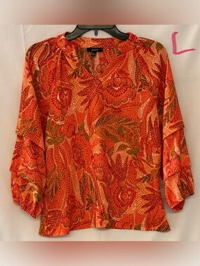 AUW Orange Floral Tiered-Sleeve Blouse